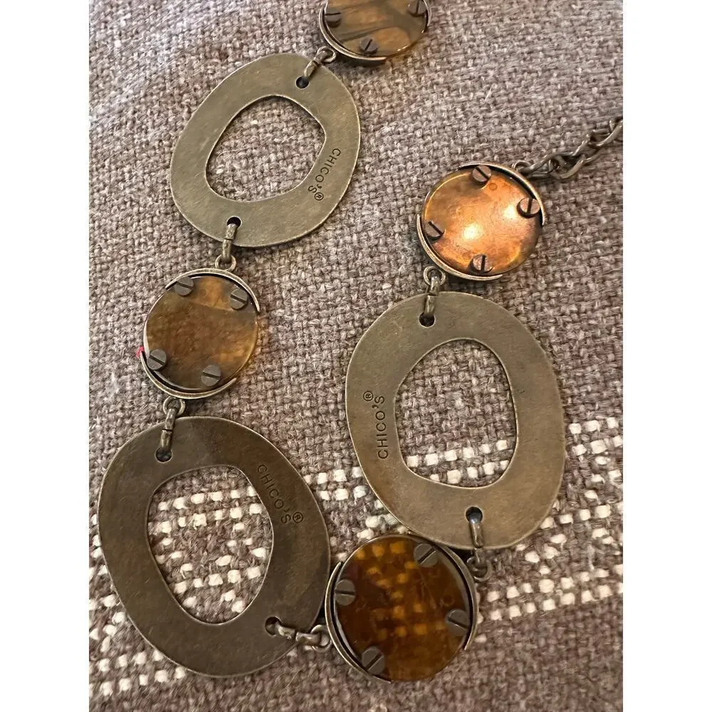 Chico's Women's Brown Mixed Metal Bead Swag Charm Medallion Chain Belt